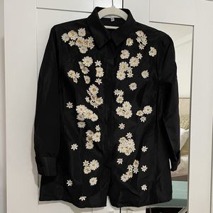 Carolina Herrera Taffeta shirt with silk daisies